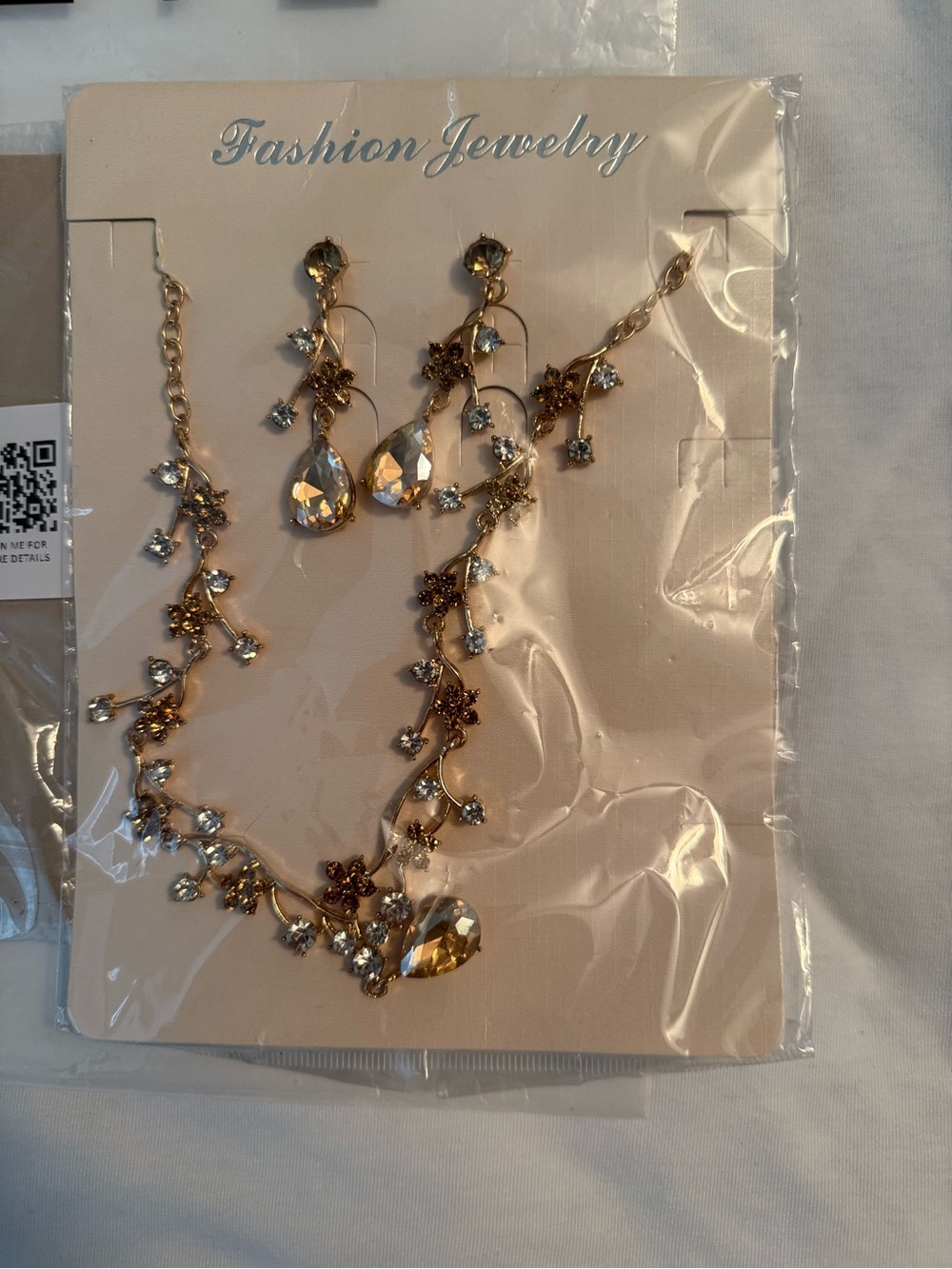 Azazie Gold and Clear Crystal Floral Necklace with Drop Earrings